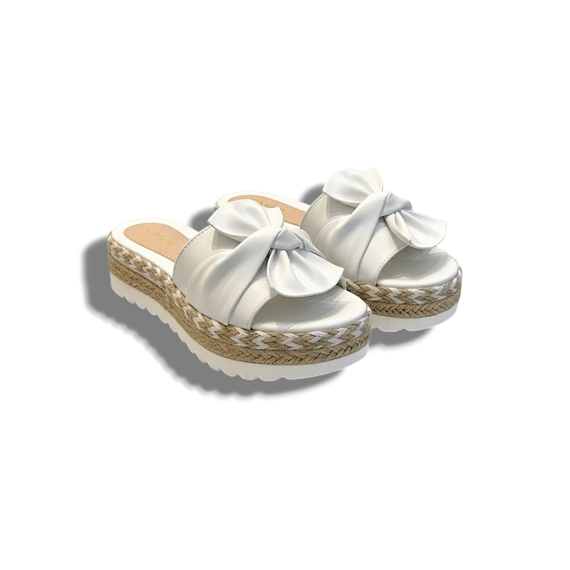 Helene - Trendy Woven Platform Sandals with Knotted Bow Detail