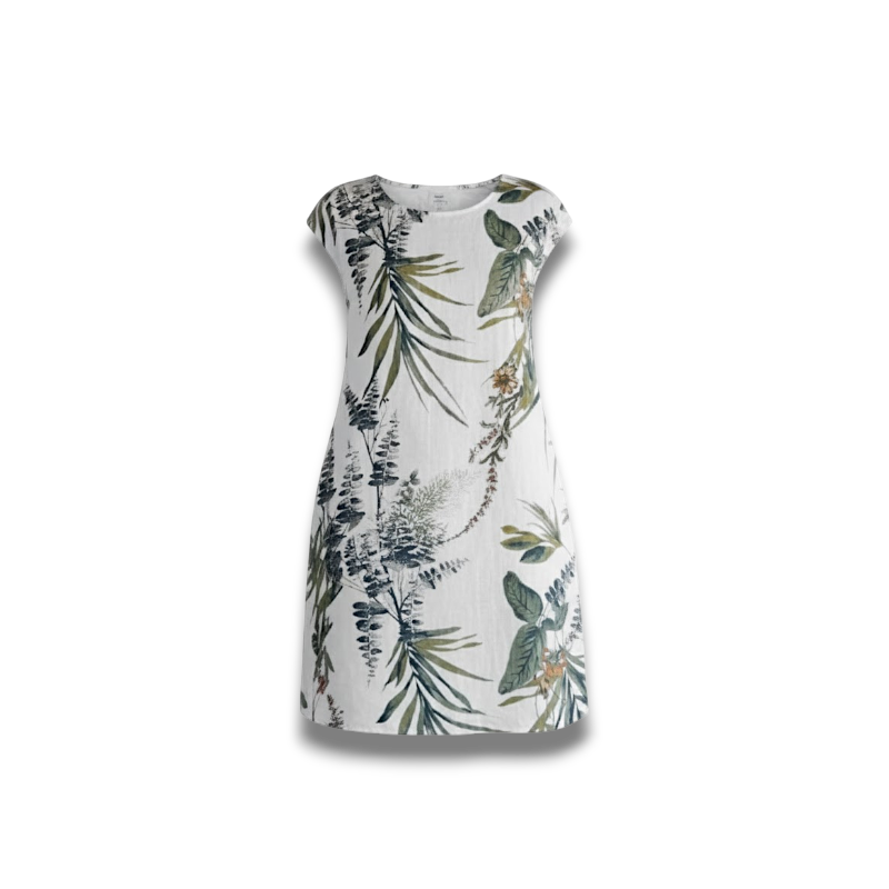 Venetia - Comfortable Round-Neck Dress with Tropical Floral Print