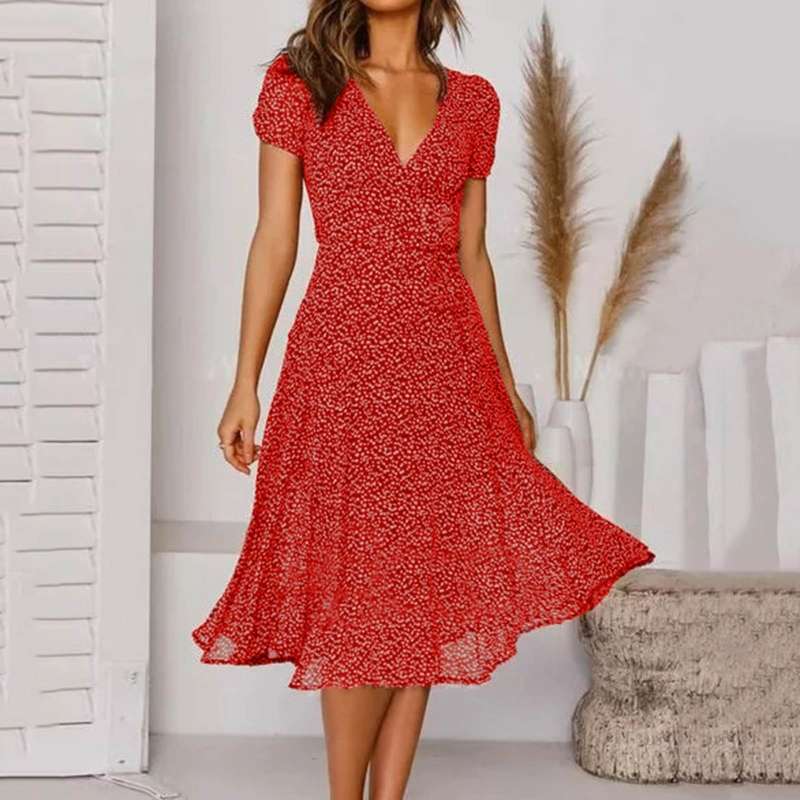 Maylee - Elegant Summer Dress with V-neck and Floral Print