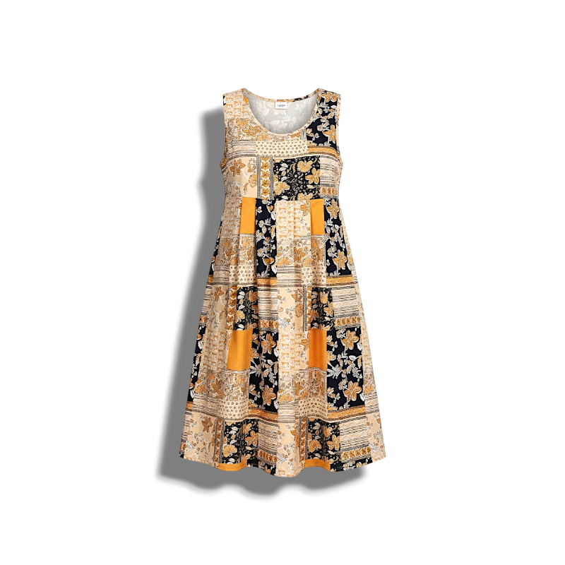 Sofia - Vibrant Sleeveless Women's Printed Dress with Patchwork Design