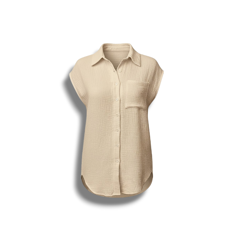Piper - Elegant Women's Front Textured Linen Blouse with Collared Neckline