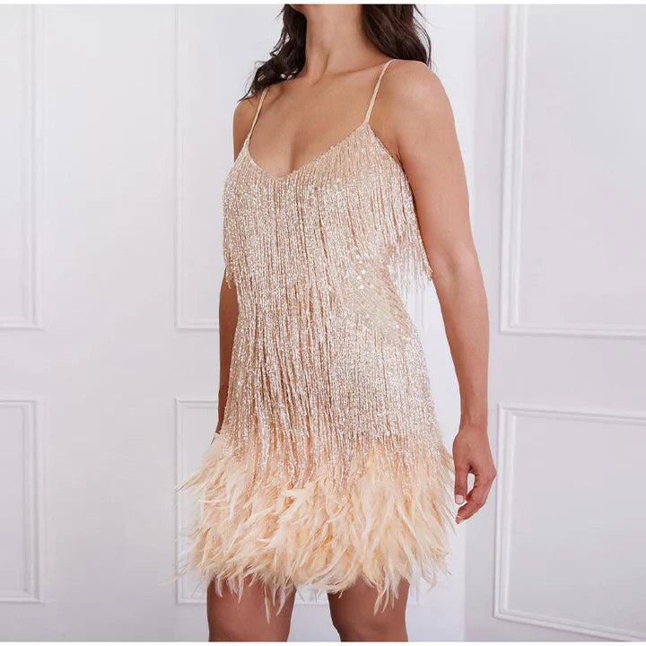 Idella - Stylish Cocktail Dress with Trendy Fringe Design