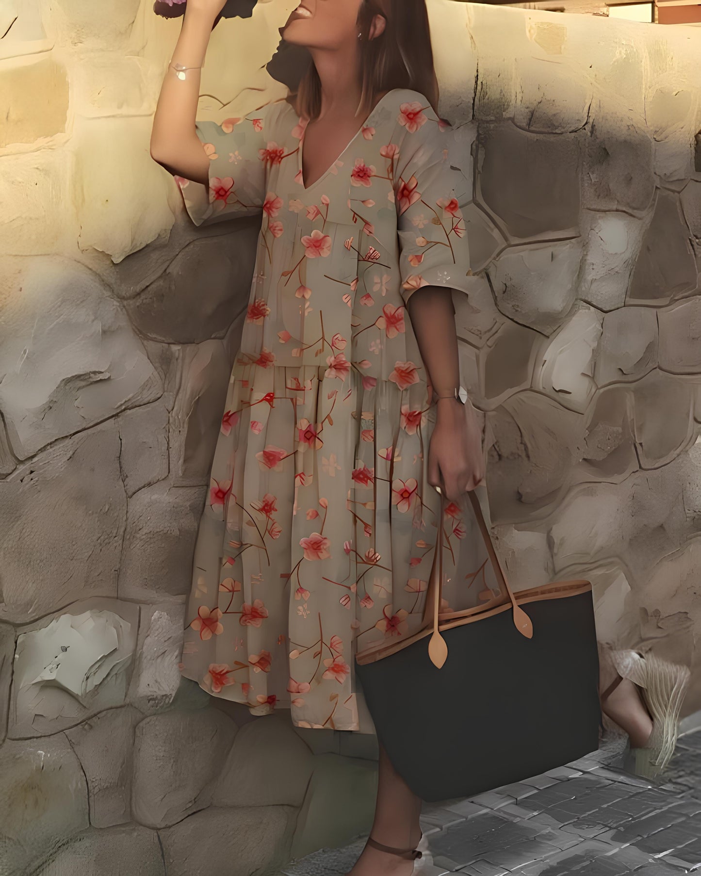 Mabyn - Elegant Women's Dress with Bohemian Charm and Floral Print