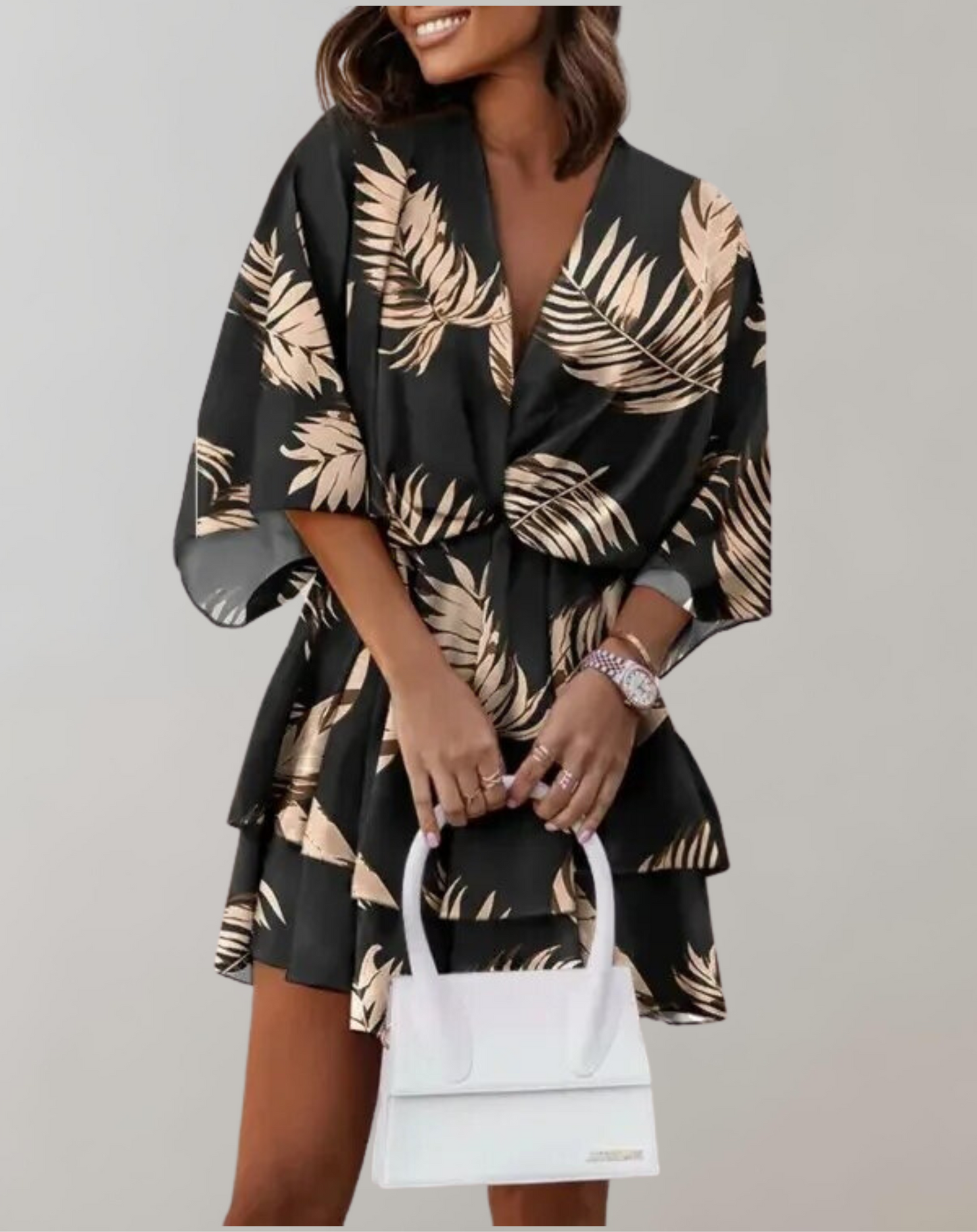 Valerie - Effortlessly Elegant Midi Dress with V-Neck and Batwing Design
