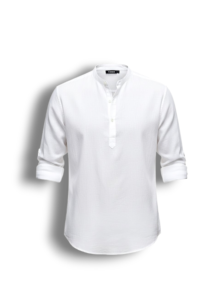 Chris - Stylish Men's Long-Sleeved Linen Shirt with Boat Collar