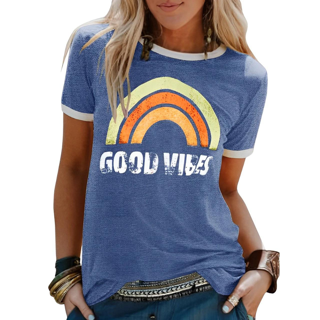 Perpetua - Stylish Women's T-Shirt with Rainbow Graphic Design
