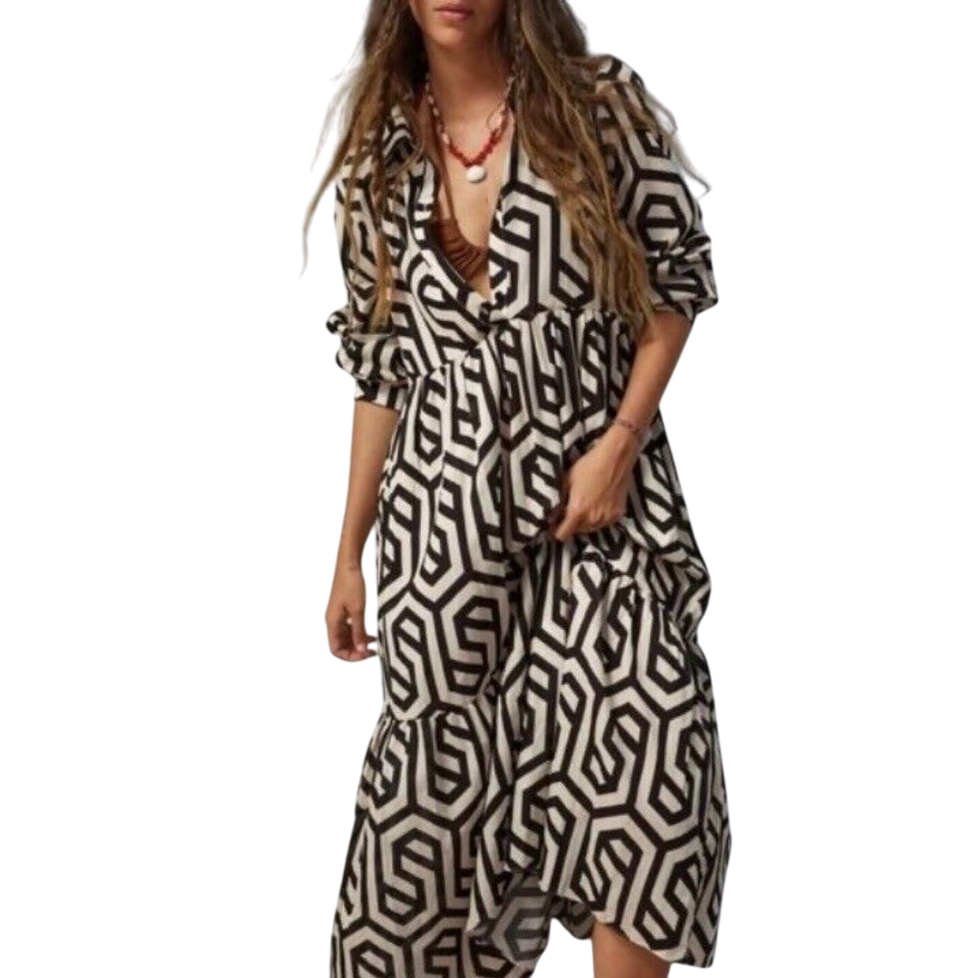 Chloe - Stylish Long-Sleeved Dress with Geometric Pattern