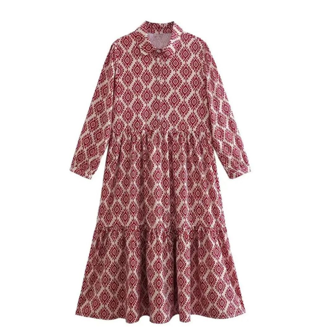 Chloe - Stylish Long-Sleeved Dress with Geometric Pattern
