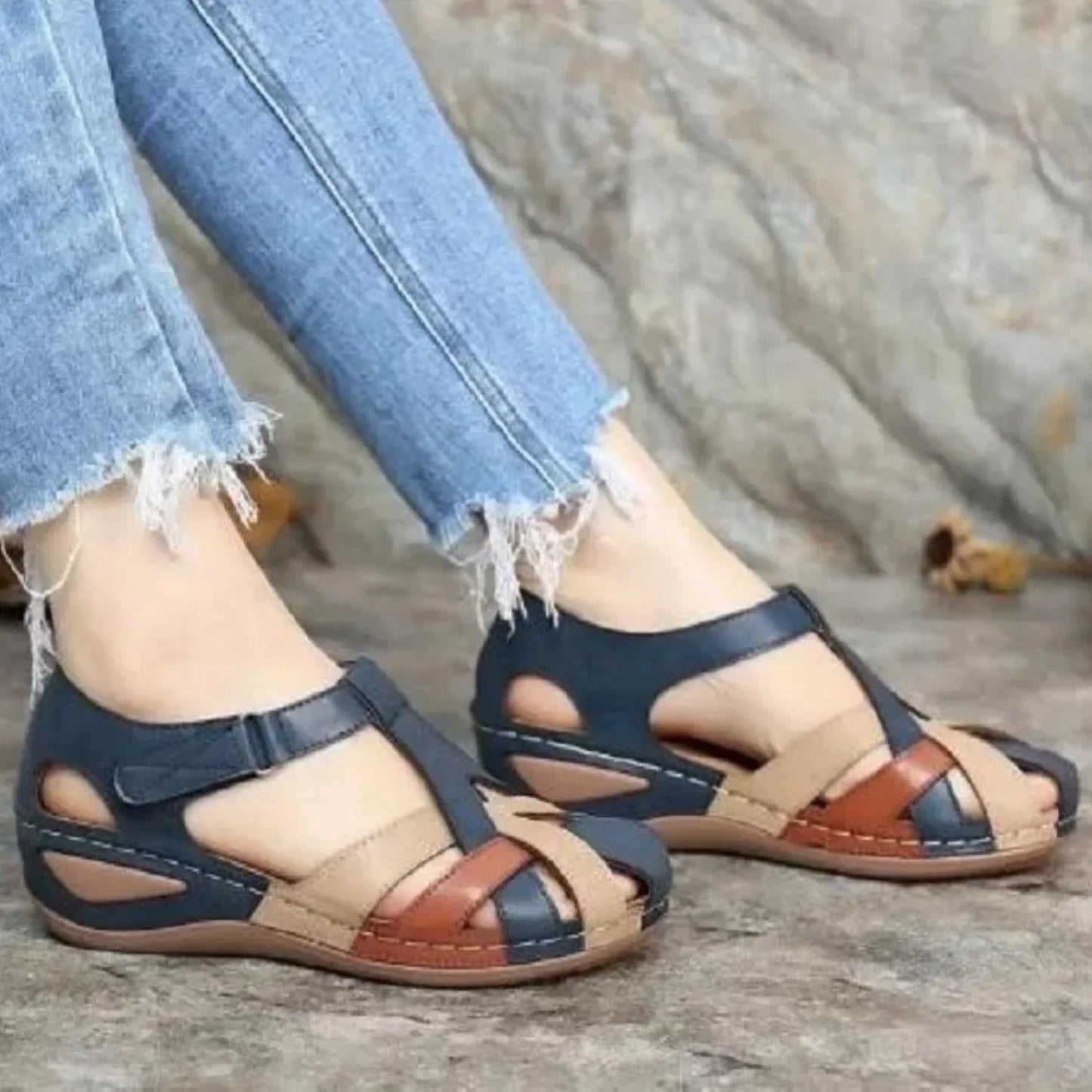 Imogen - High-Quality Leather Wedge Sandals with Adjustable Strap and Soft Insole