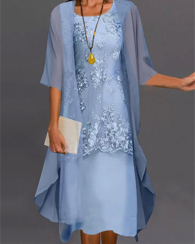 Persephone - Elegant Women's Lace and Chiffon Dress with Smocked Neckline