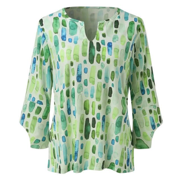 Jayda - Elegant Blouse in Stylish Green and White Pattern