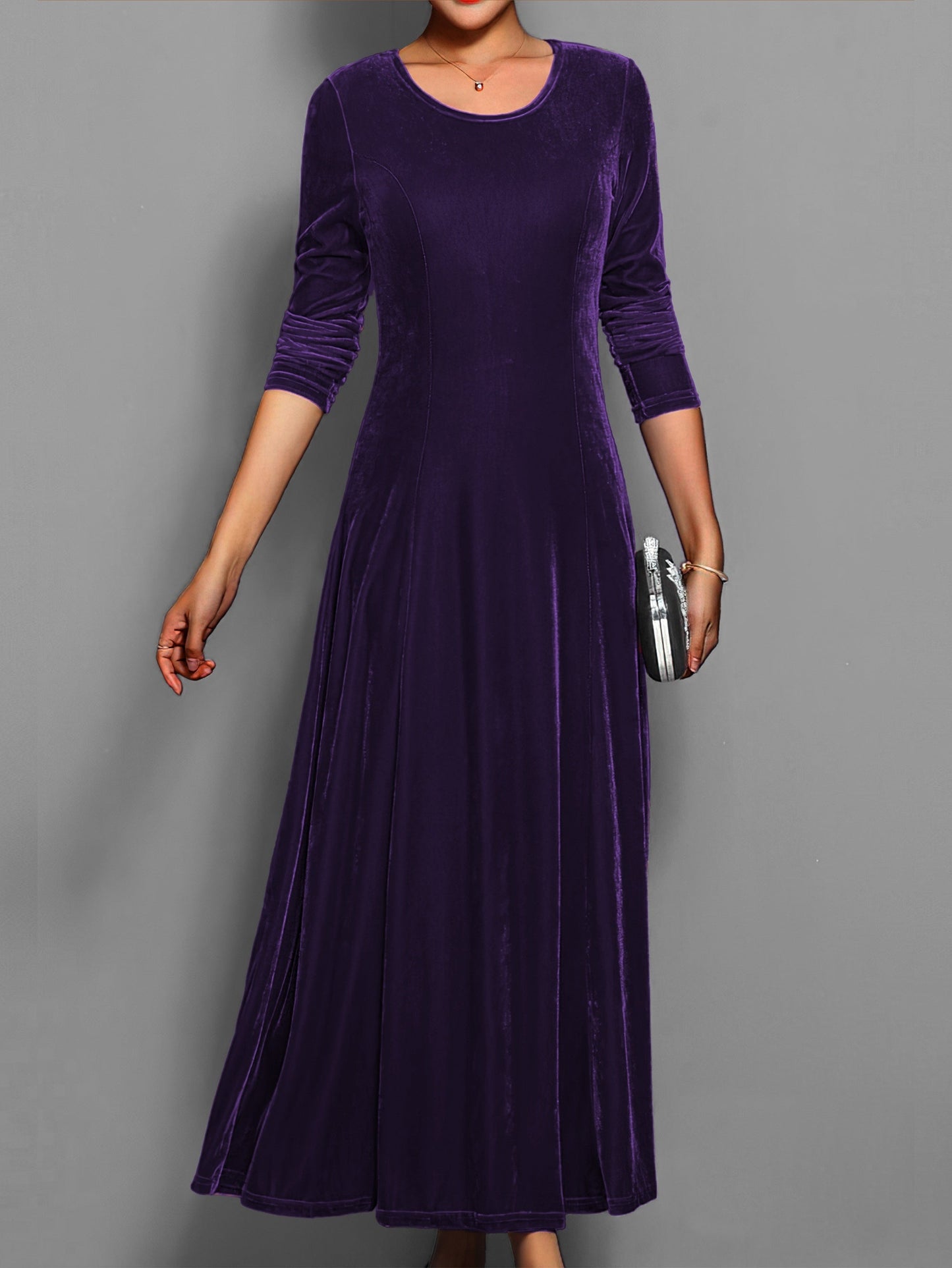 Finley - Casual Solid Midi Dress with Long Sleeves for Autumn Events