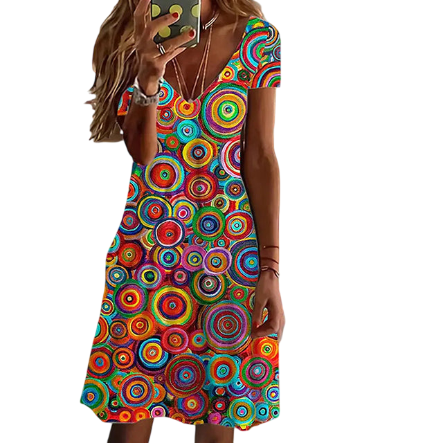 Benigna - Vibrant Women's Dress with Playful Patterns and Flattering Silhouette