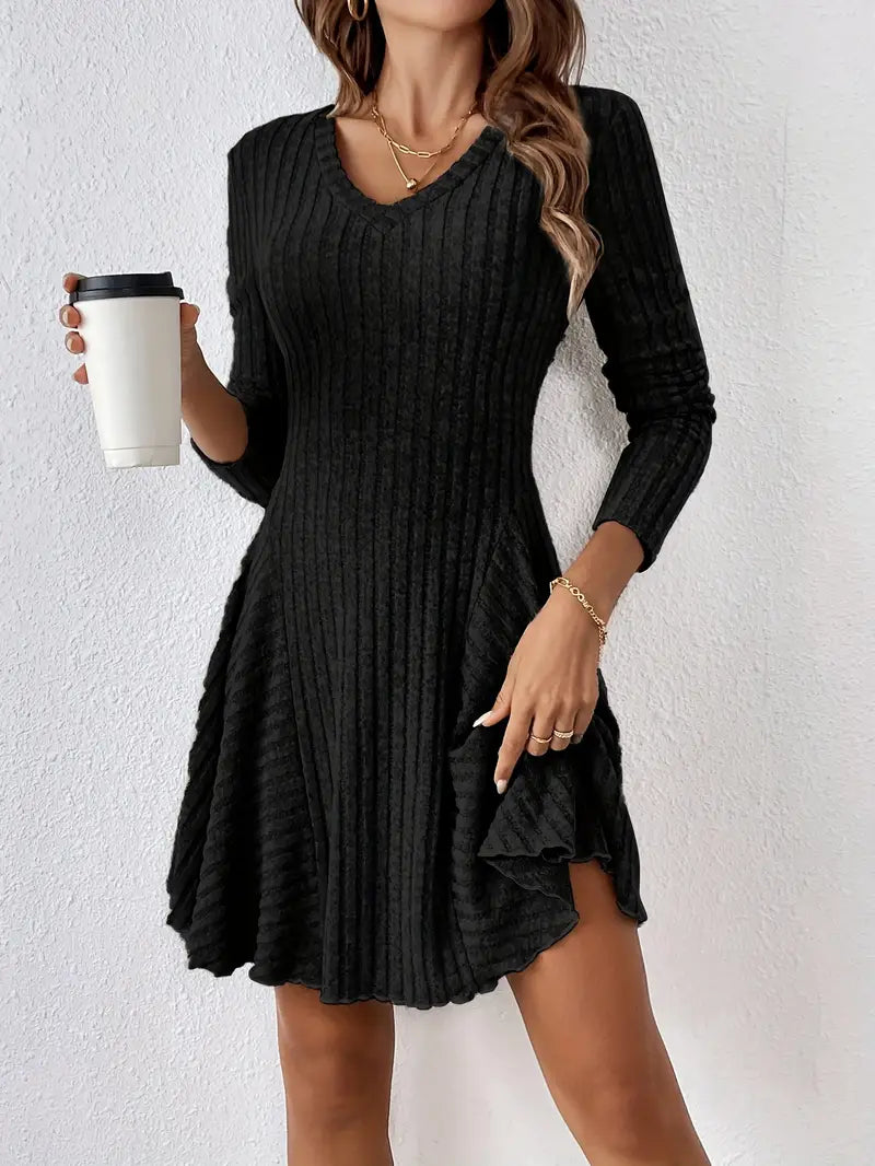 Allie - Casual Long Sleeve Ribbed A-line Dress for Any Season
