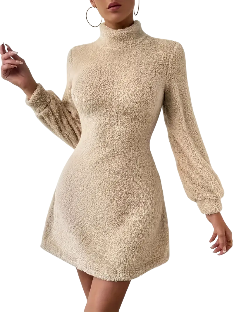 Rhea - Ultra-Soft Plush Turtleneck Mini Dress for Cozy Seasons