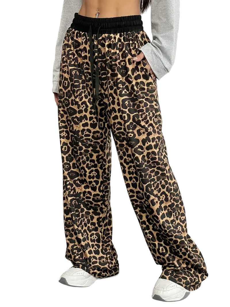 Sinead - Stylish Loose Leopard Print Trousers with Adjustable Waistband