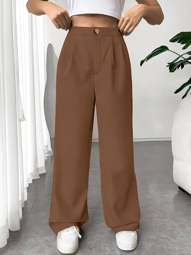 Rhea - Stylish High-Waisted Wide-Leg Trousers with Pleated Details