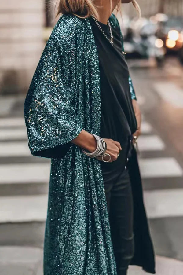 Nanette - Shiny Sequin Windproof Cardigan for Stylish Layering