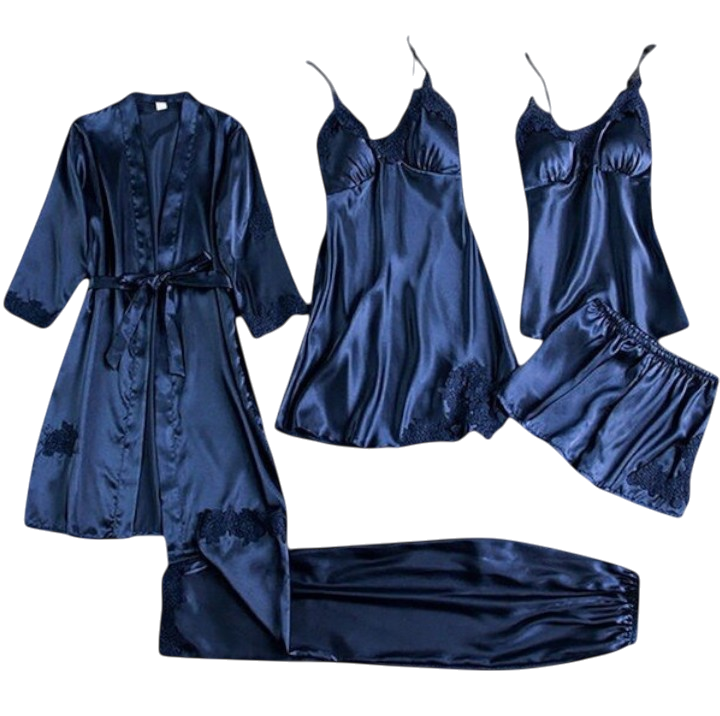 Joyce - Luxurious Silk Pajama Set with Robe and Chic Sleepwear