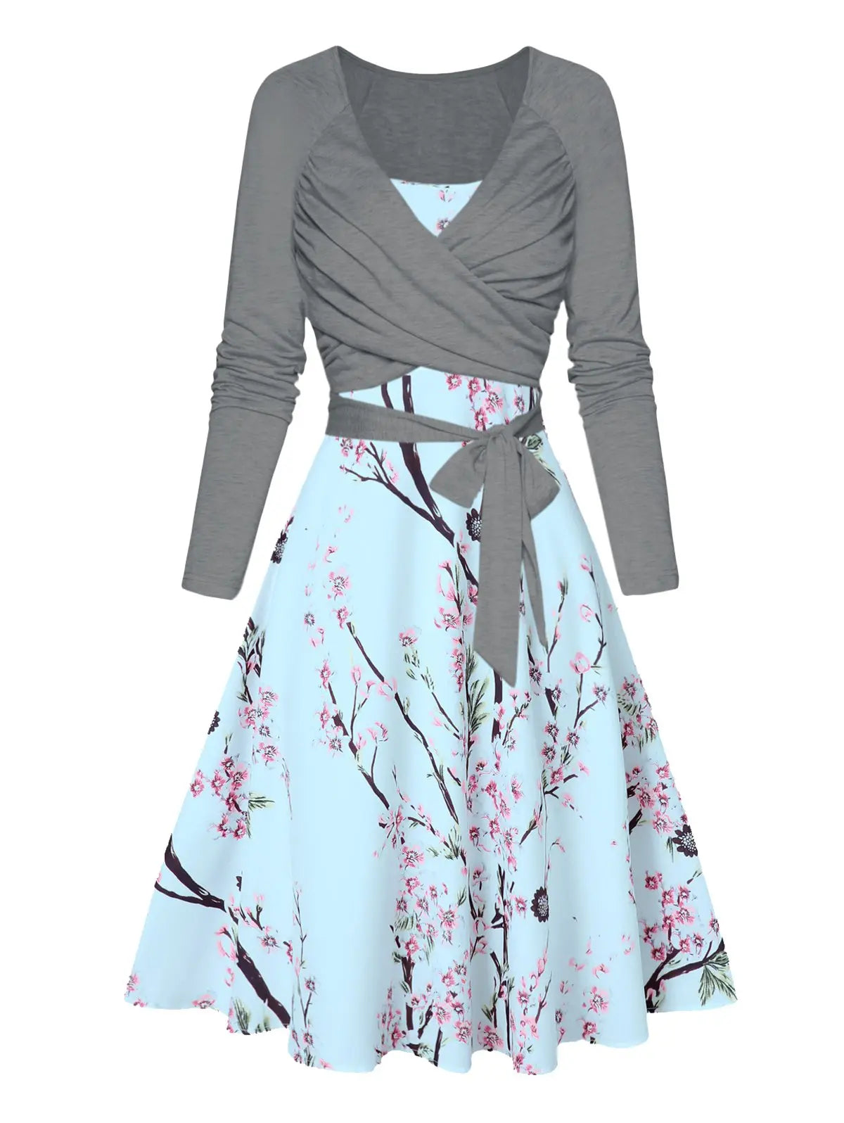 Arabesque - Elegant Women's 2-Piece Dress with Floral Design and V-Neck