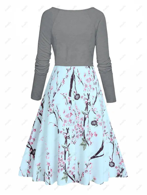 Arabesque - Elegant Women's 2-Piece Dress with Floral Design and V-Neck