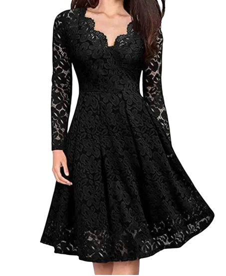 Morgana - Elegant Lace Dress with V-neck and Flared Skirt