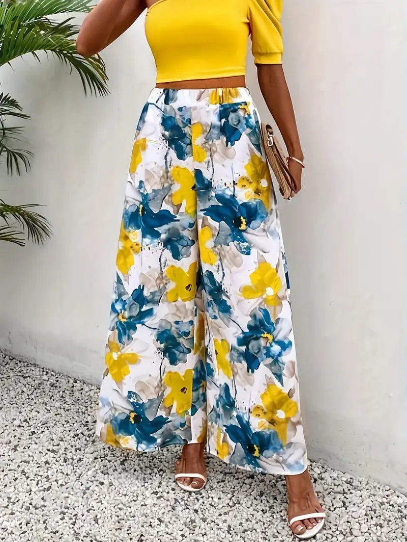 Brooke - Vibrant Floral Wide-Leg Trousers for Stylish Summer Outings