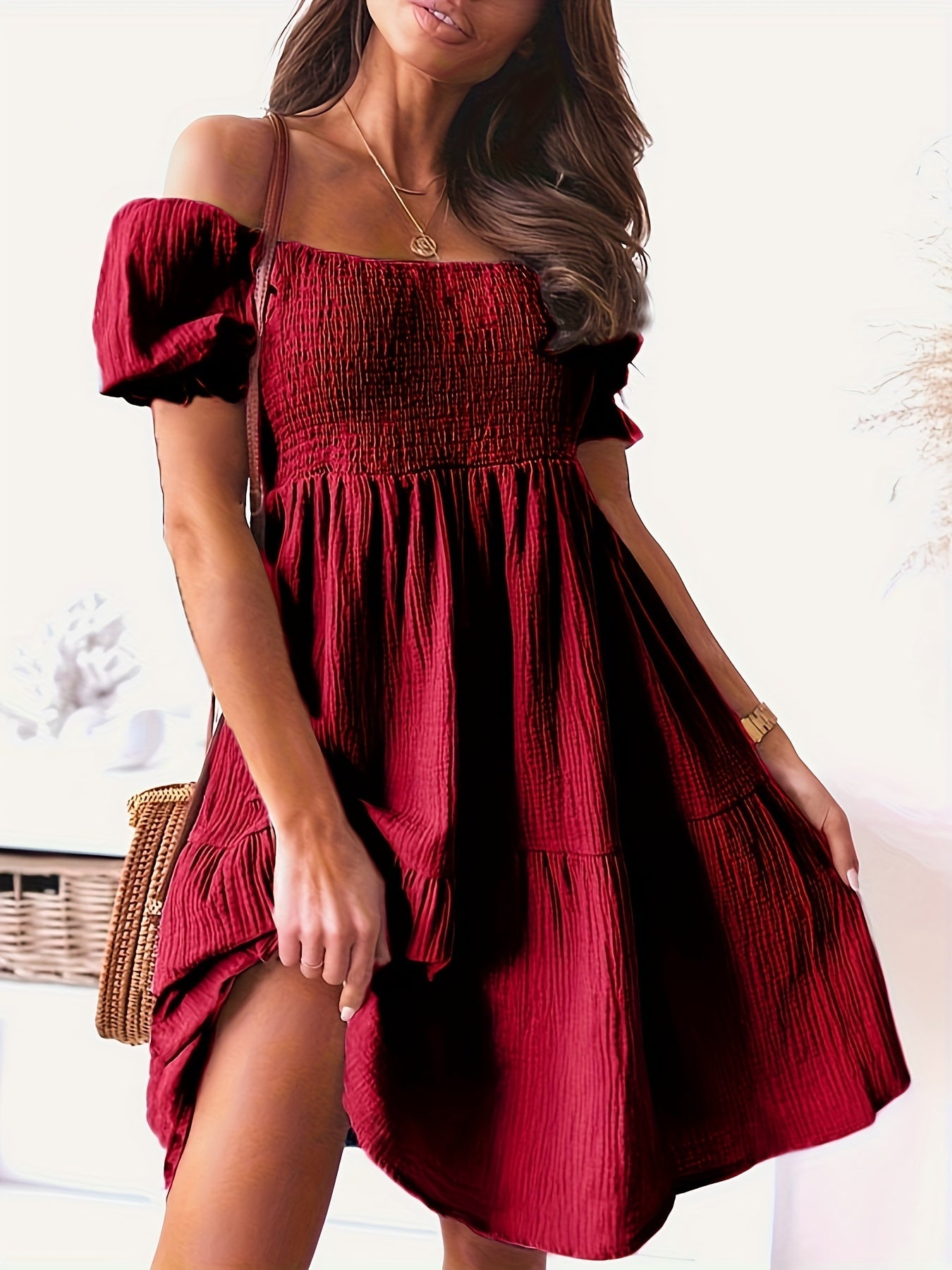 Margaret - Chic Off-the-Shoulder Smocked Dress for Women
