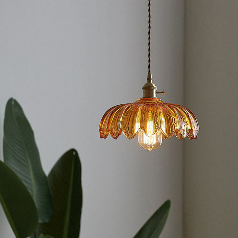 KindleGlo - Vintage Glazed Floral Hanging Lamp in Amber and Green