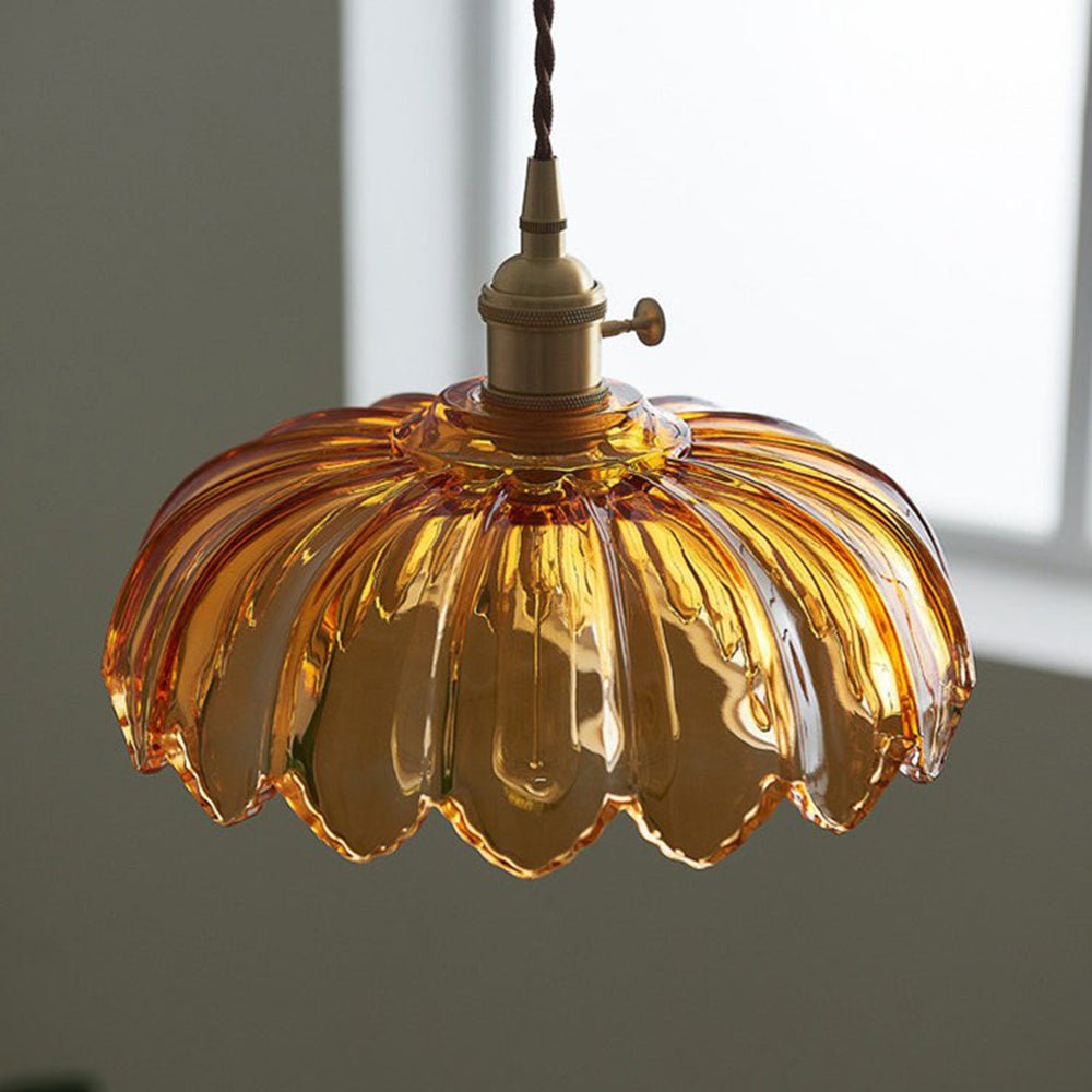 Evorra - Vintage Glass Flower Pendant Lamp With Green Amber Glass