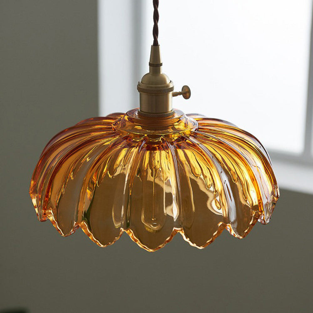 KindleGlo - Vintage Glazed Floral Hanging Lamp in Amber and Green