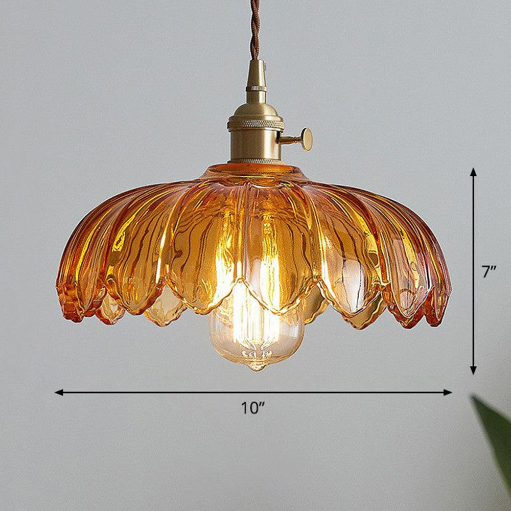KindleGlo - Vintage Glazed Floral Hanging Lamp in Amber and Green