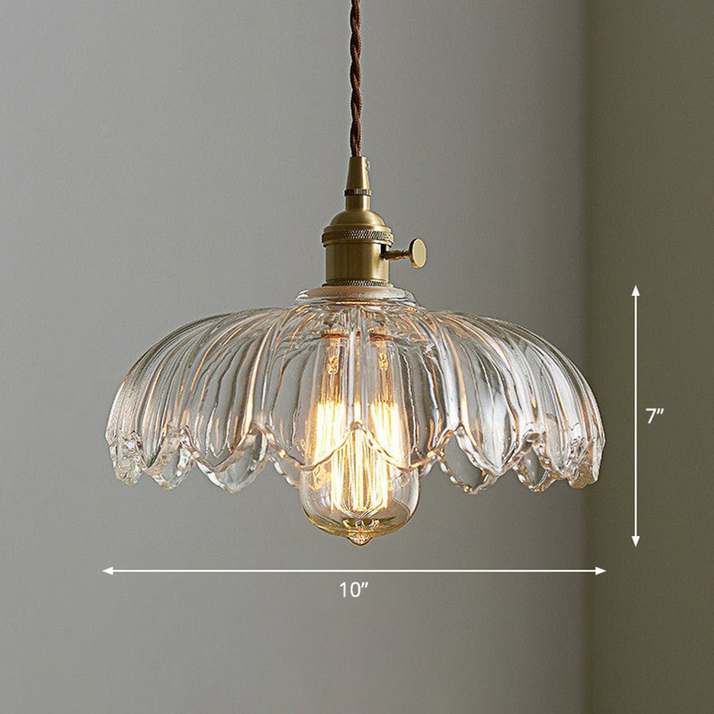 Evorra - Vintage Glass Flower Pendant Lamp With Green Amber Glass