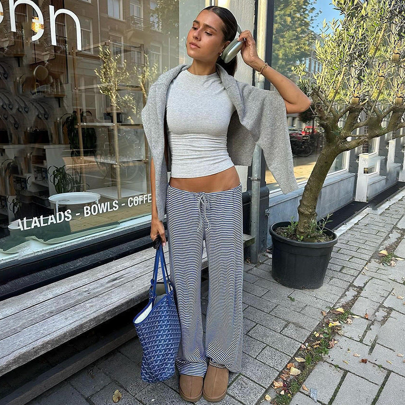 Orlaith - Relaxed Striped Cotton Trousers with Elastic Waistband