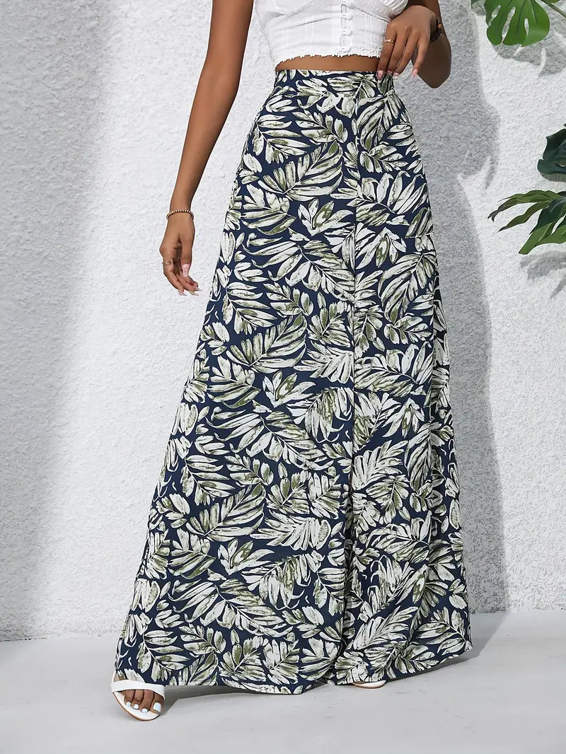 Bridget - Tropical Print Wide Leg Trousers for Effortless Chic Style