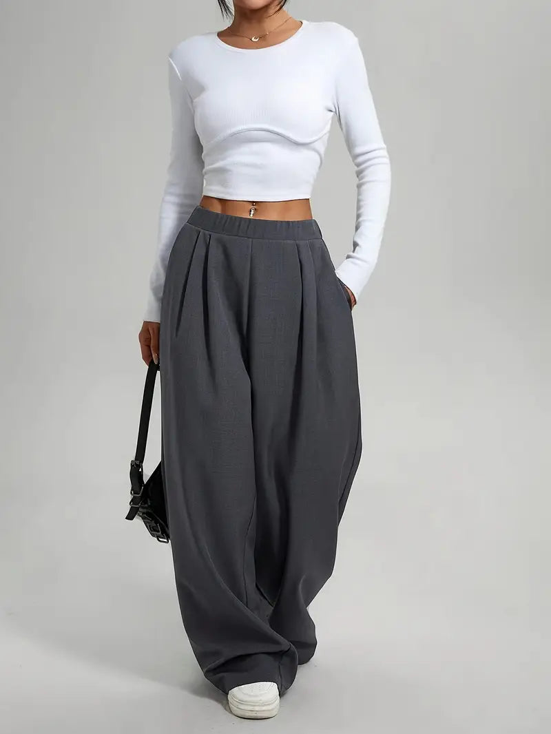 Brenda - Stylish Pleated Wide-Leg Trousers for Effortless Streetwear
