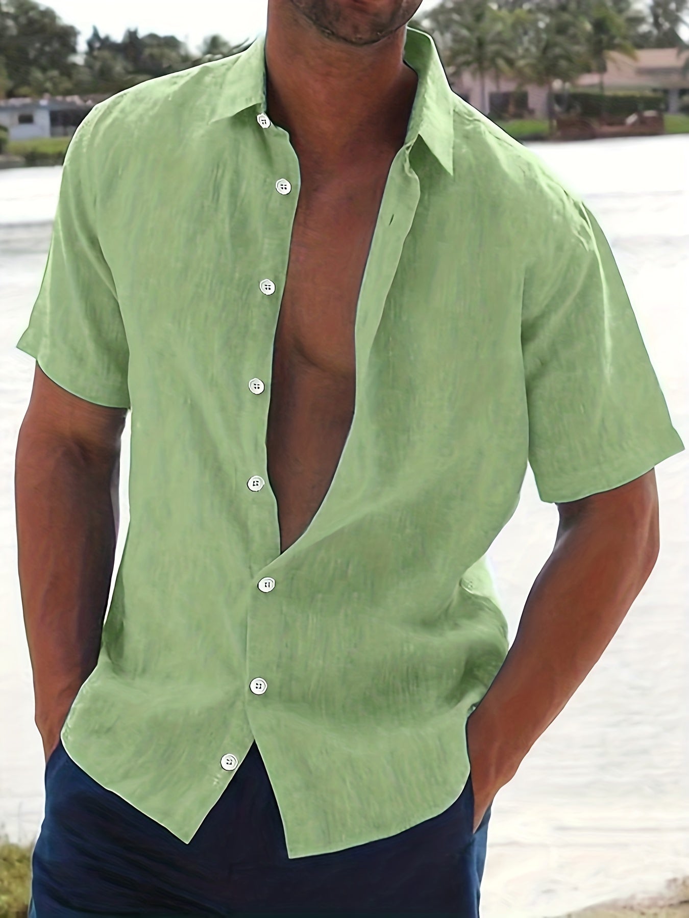 Colin - Lightweight Men's Short-Sleeved Shirt in Cotton and Linen Blend