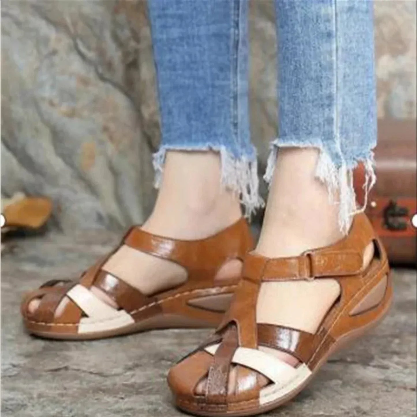 Imogen - High-Quality Leather Wedge Sandals with Adjustable Strap and Soft Insole