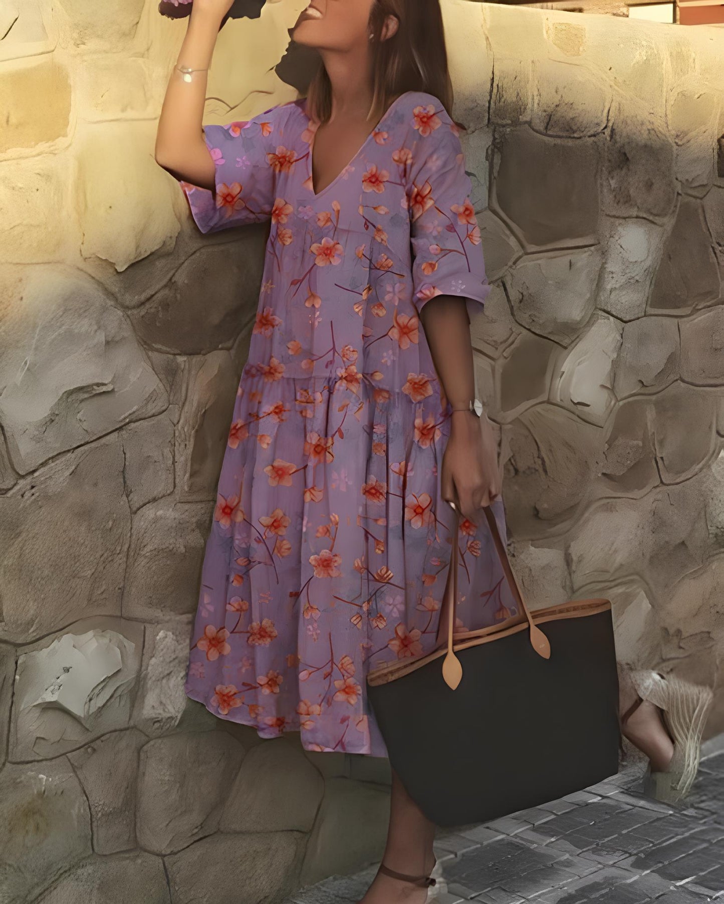 Mabyn - Elegant Women's Dress with Bohemian Charm and Floral Print
