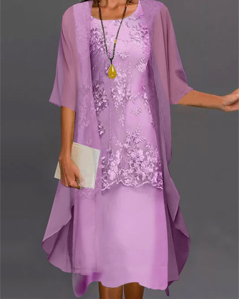 Persephone - Elegant Women's Lace and Chiffon Dress with Smocked Neckline