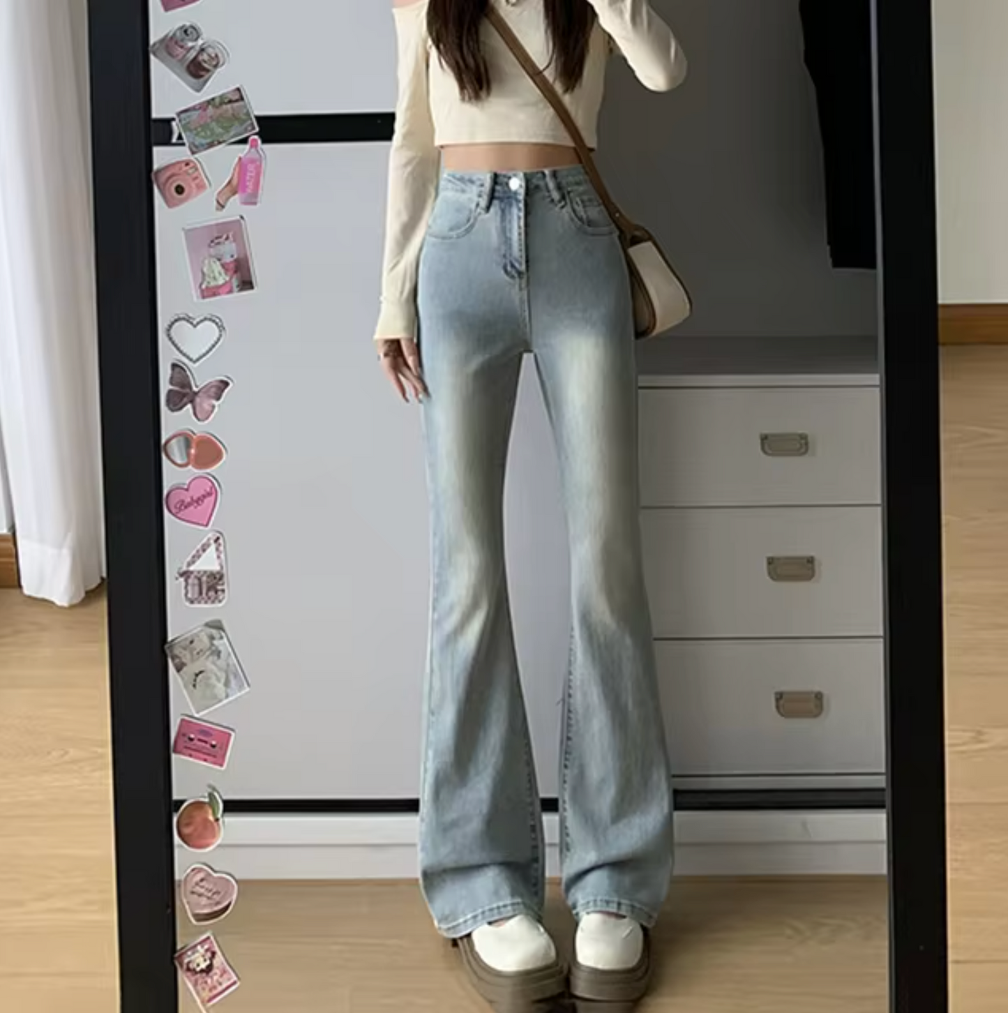 Galatea - Trendy High-Waisted Flared Denim Trousers for Women