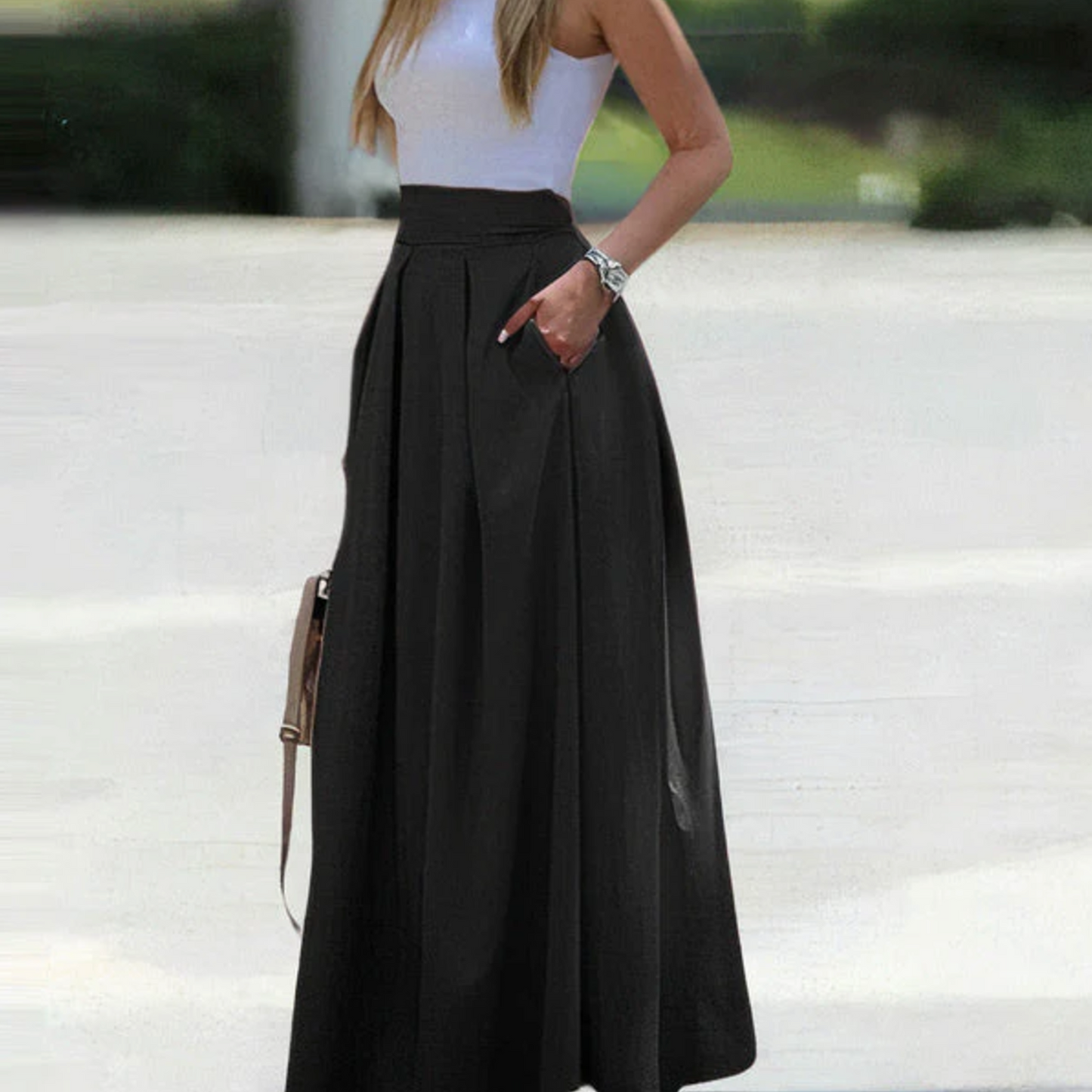 Jill - Elegant Pleated Loose Skirt with High-Waisted A-line Design