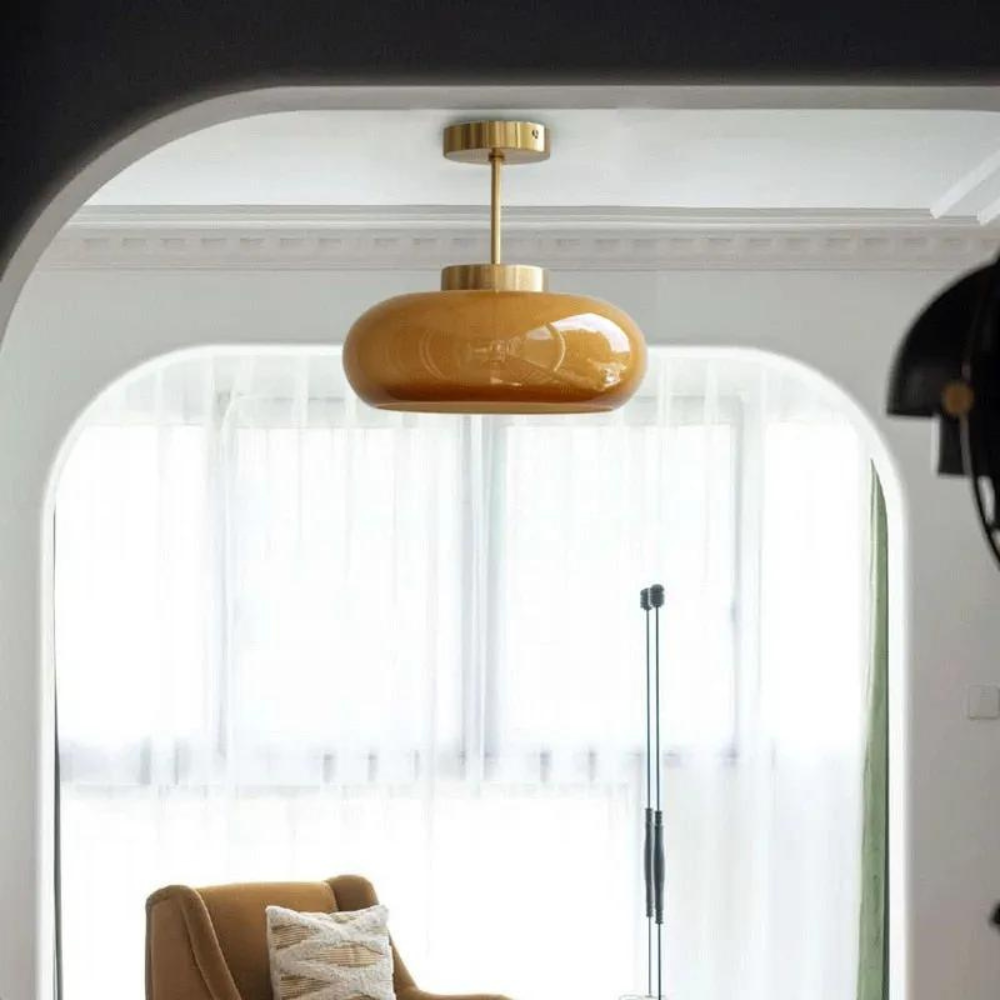 Linenra - Amber Glass Pendant Light Fixture For Dining Room