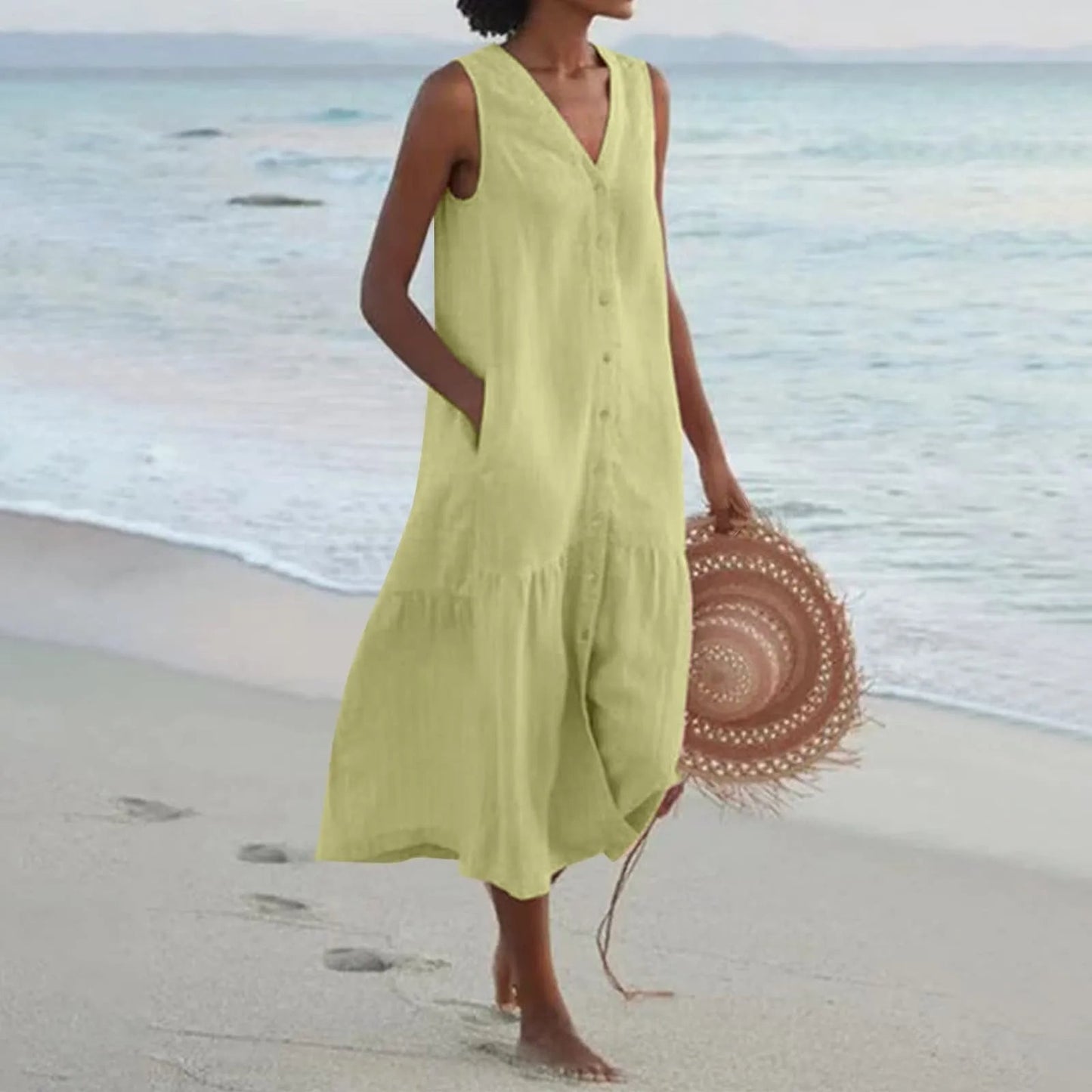 Sabine - Stylish Premium V-neck Dress with Pockets and Flowy Design