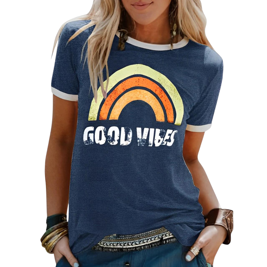 Perpetua - Stylish Women's T-Shirt with Rainbow Graphic Design