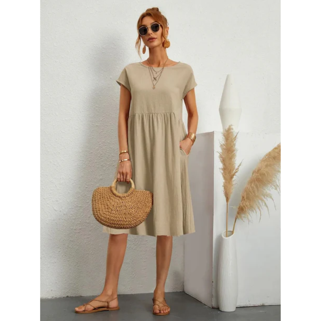 Laurel - Elegant Women's Midi Dress with Short Sleeves