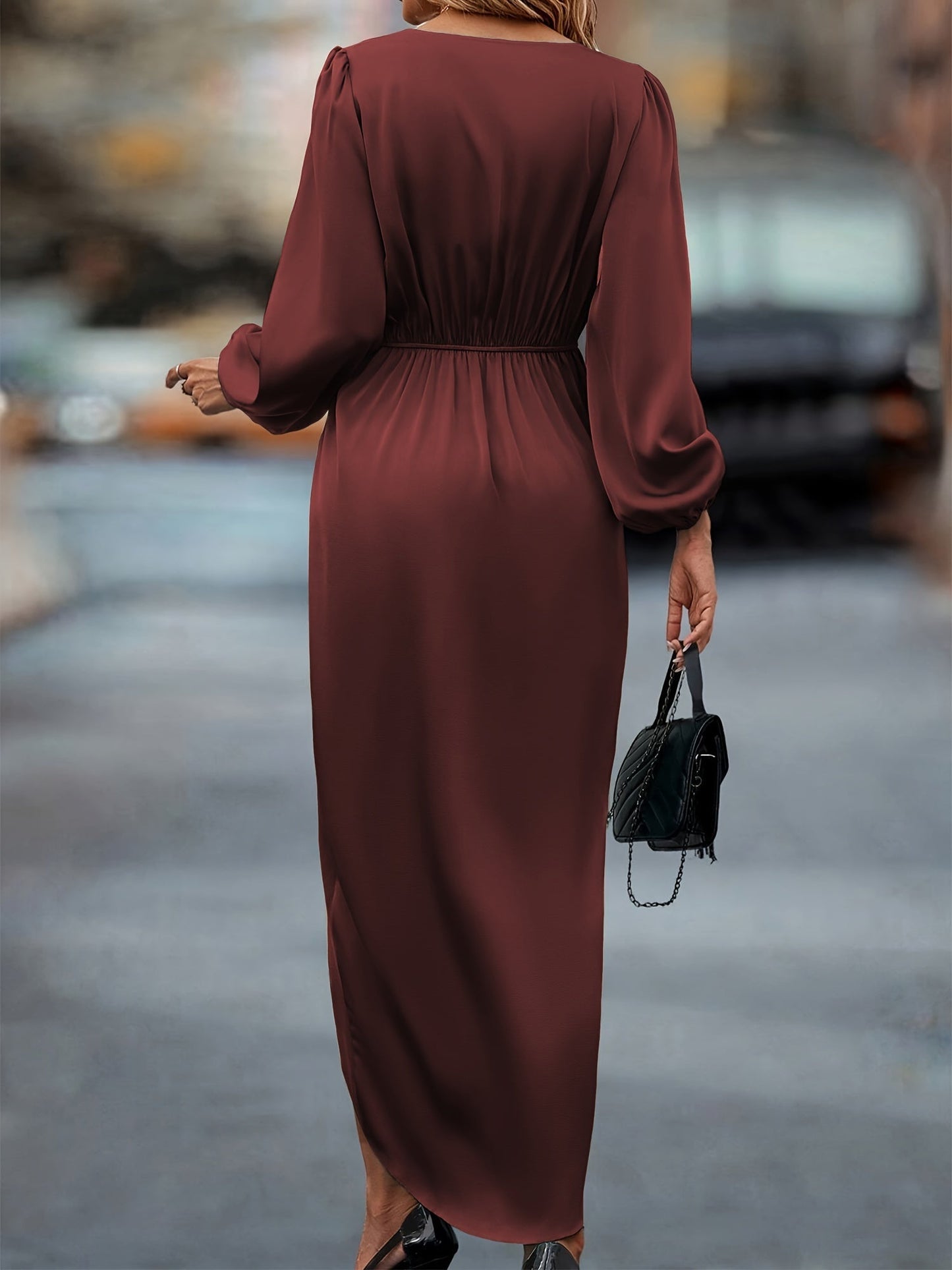 Magdalena - Elegant Women's Wrap Midi Dress With Ruched Waist