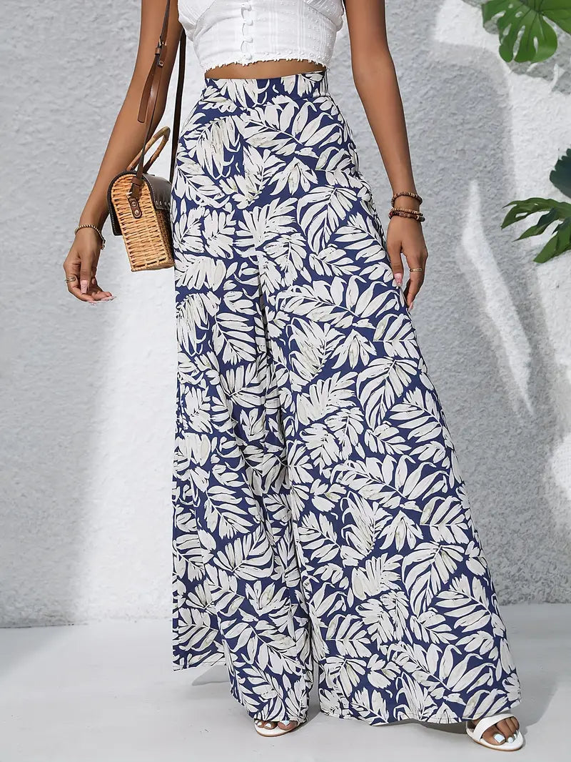 Bridget - Tropical Print Wide Leg Trousers for Effortless Chic Style