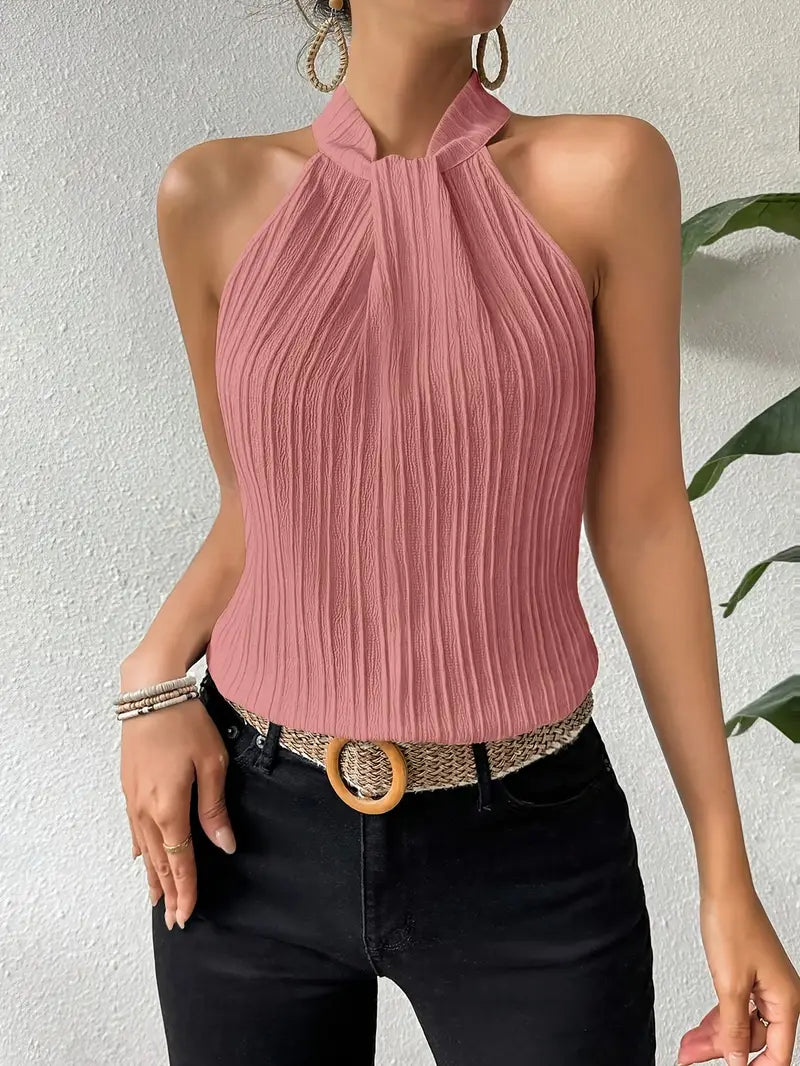 Joy - Elegant Halter Top with Chic Pleated Texture