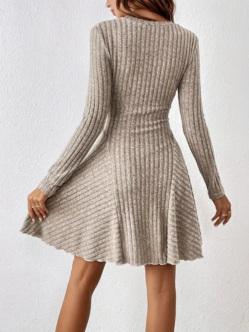 Allie - Casual Long Sleeve Ribbed A-line Dress for Any Season
